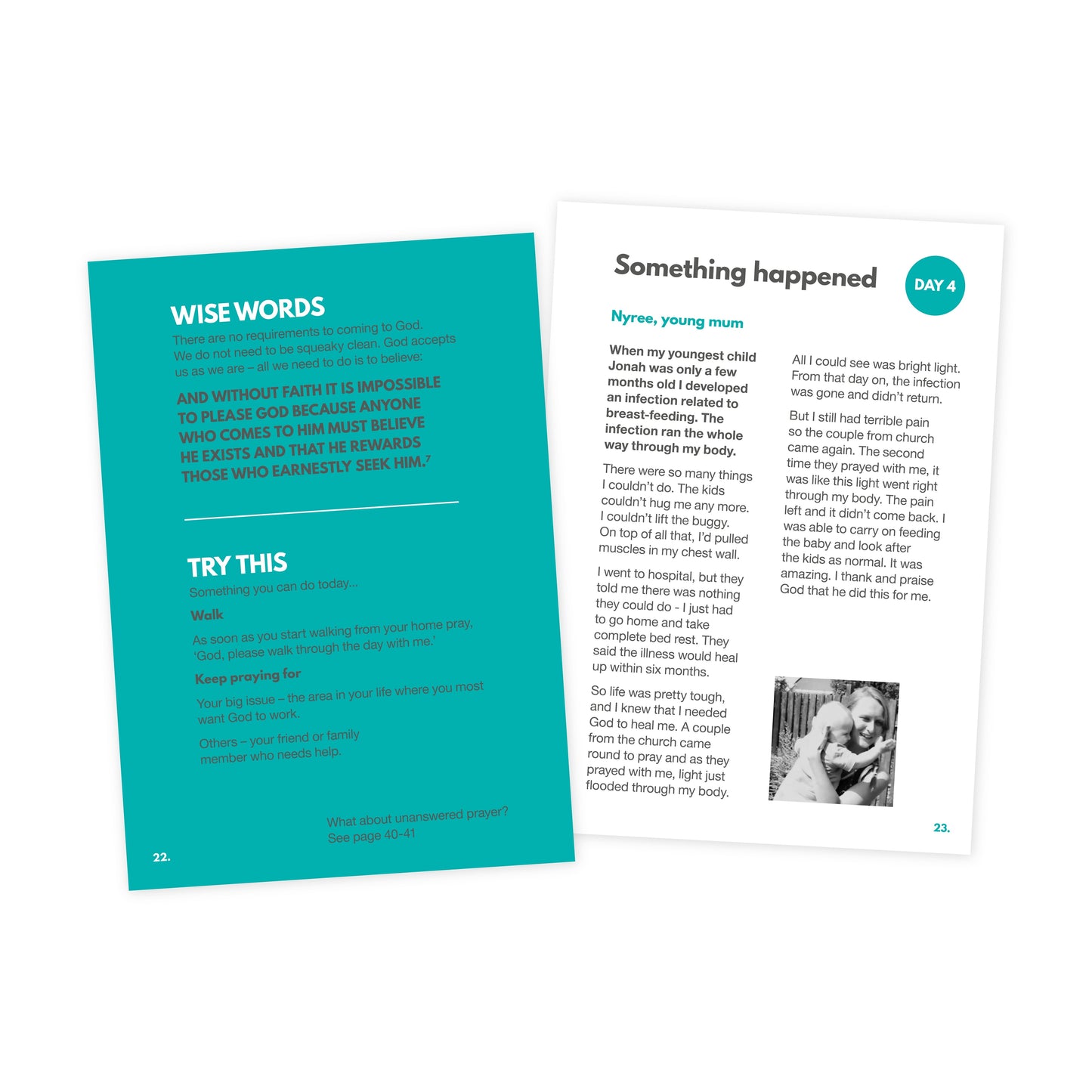 trypraying page with text and a photo of a child on a white background