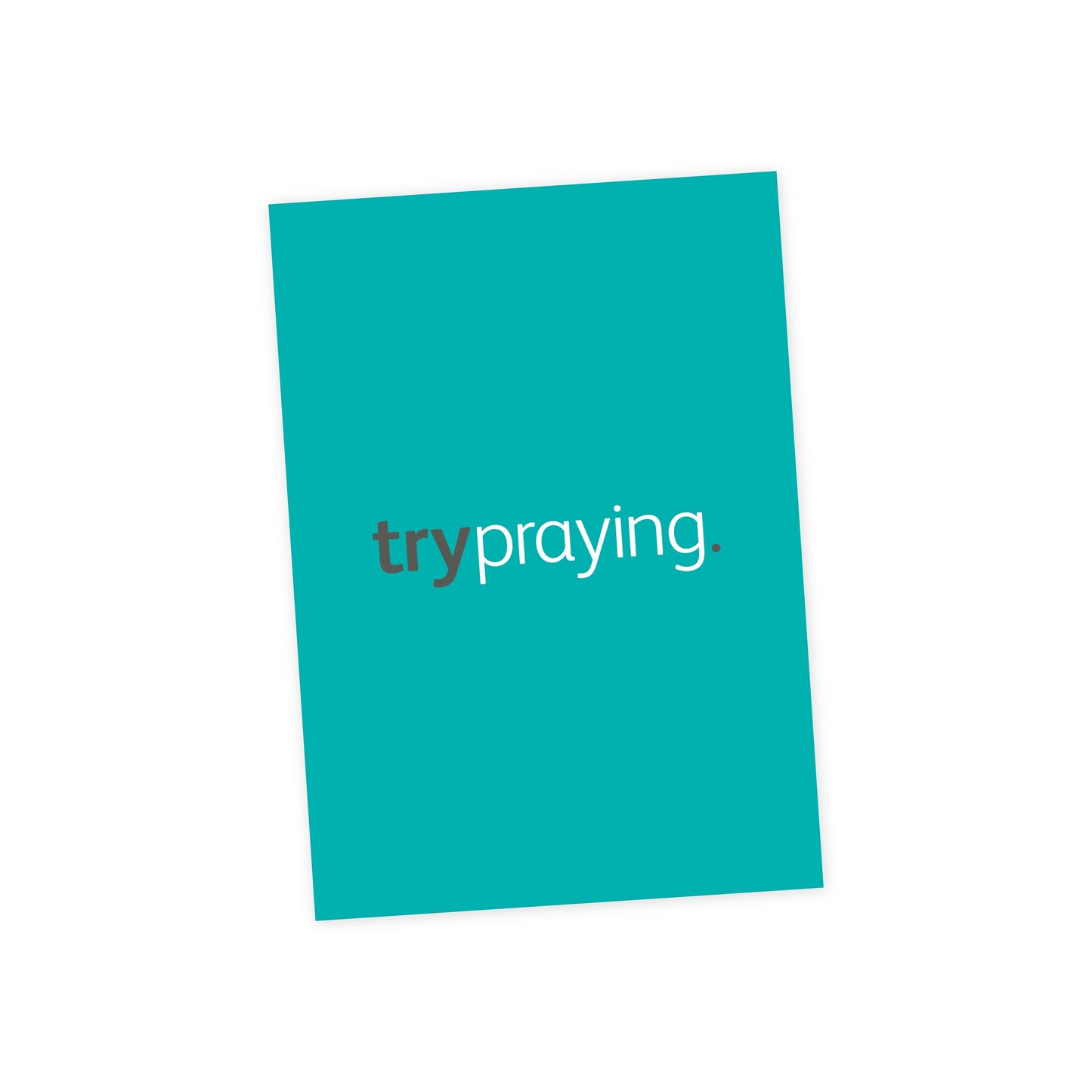 Teal book with 'try praying' text on a white background